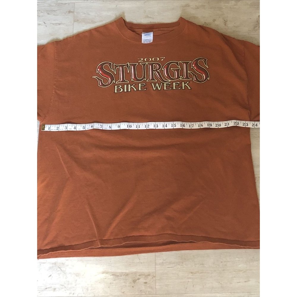 T Shirt Men XL Sturgis Black Hills Biker Rally 2007 Orange Cattle Skull & Eagle - Picture 8 of 12